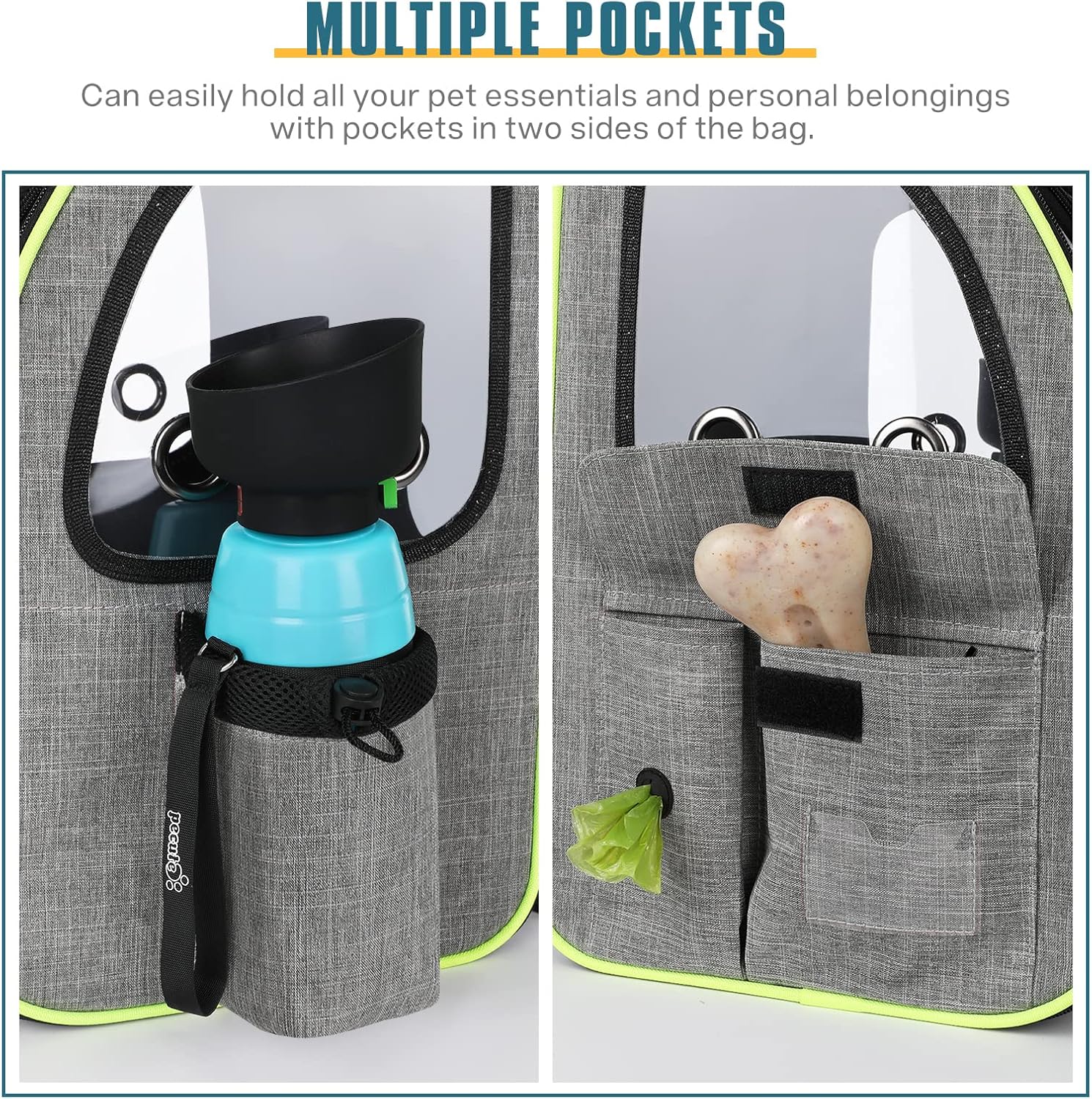 pecute Hunderucksack Erweiterbar, Faltbar Katzenrucksack Katzen mit Anti-offener Reiverschluss, Rucksack Hund mit Netz Fenster Grau XL, für Hunde Katzen Haustiere (40 * 33 * 49cm)