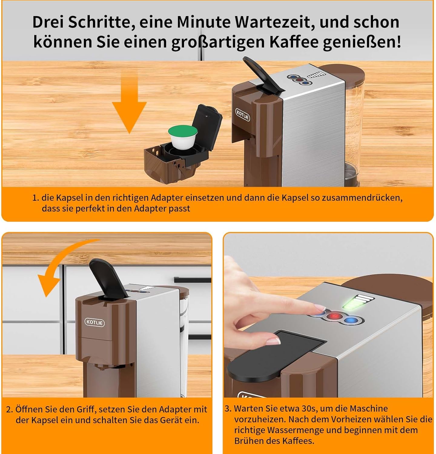 KOTLIE AC-513HF 5 in 1 Kaffeemaschine für NES/DG/a modo mio/Gemahlener Kaffee/ESE(44mm), Höhe für große Tassen (Schwarz)