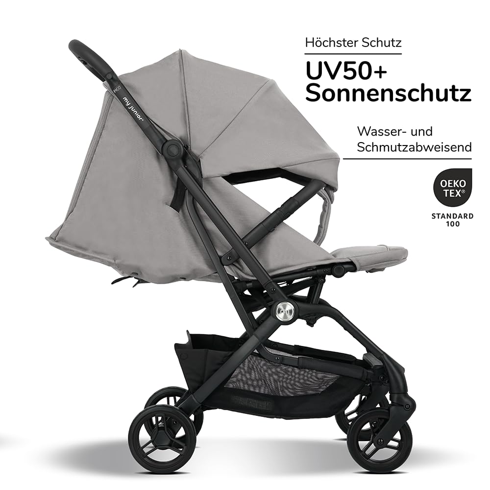 my junior® Buggy PICO³ | bis 22kg | Einhand AutoFold-Klappmechanismus | Ergonomische Liegeposition nach IGR e.V. | großes Sonnenverdeck UV50+ | Handgepäckmaß | 2 Belüftungsfenster Hazel - Black