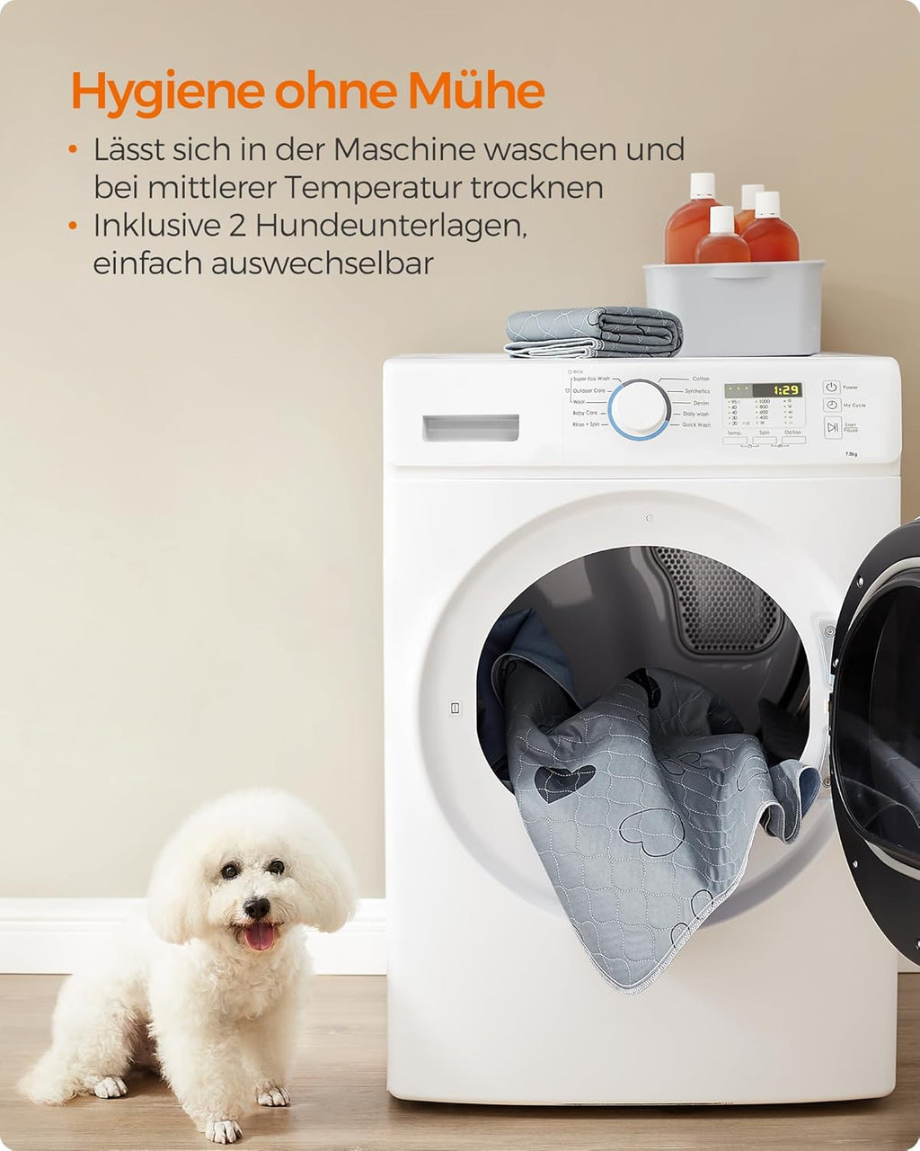 Feandrea Welpen-Unterlagen waschbar, Wiederverwendbare Matten für Hunde, 152 x 122 cm, 2er Set, XL, Hundetoilette, auslaufsicher, rutschfest, super saugfhig, Katzen, Kaninchen, grau PTD048G01