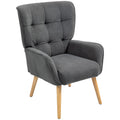 HOMCOM Poltrona imbottita per lounge, con trapuntatura confortevole, gambe in legno, velluto grigio