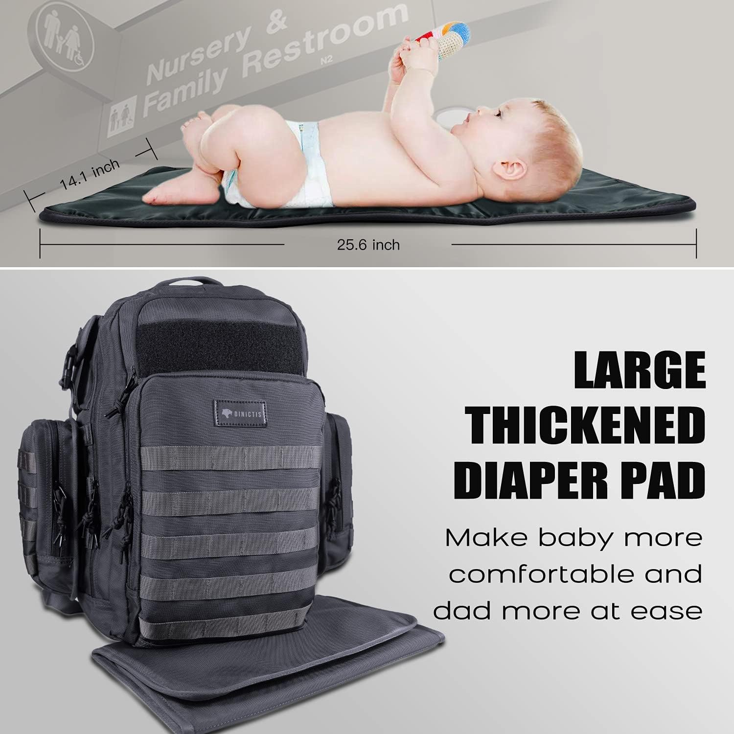 Borsa per pannolini Dinictis Dad, zaino fasciatoio da uomo con fasciatoio, zaino fasciatoio militare