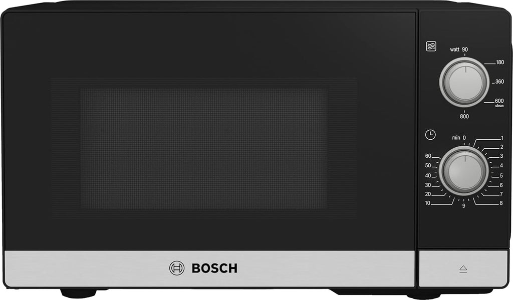 Bosch FFL023MS2 Serie 2 Microonde, 26 x 44 cm, 800 W, Piatto girevole 27 cm, Cerniera porta a sinistra, AutoPilot 7 Programmi automatici, Supporto per la pulizia, Display LED touch, Acciaio inossidabile