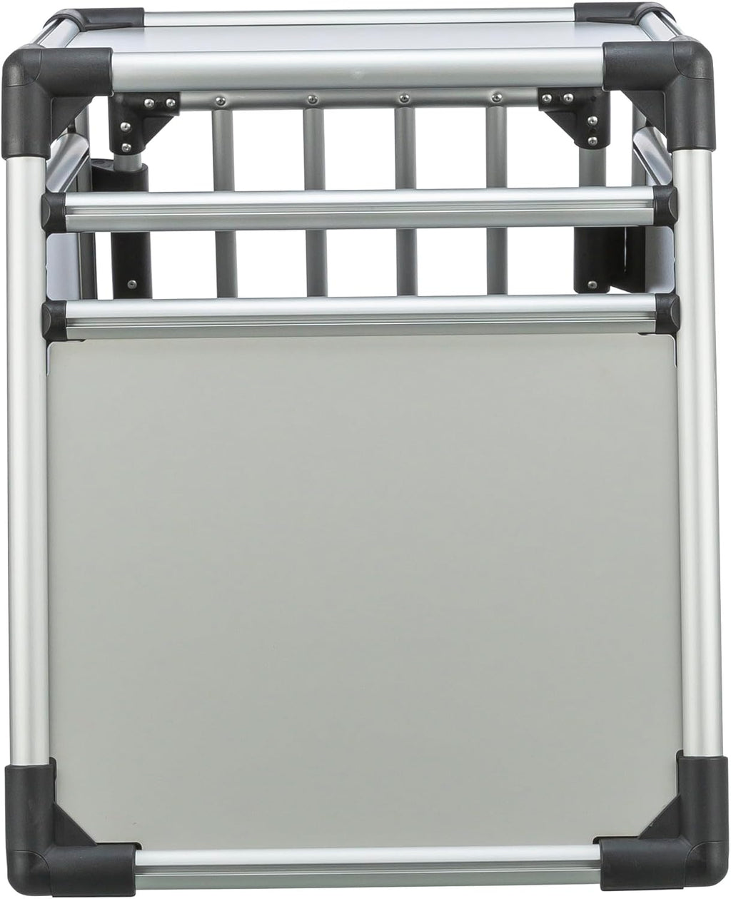 TRIXIE Hunde-Transportbox Aluminium in silber – M: 55 × 62 × 73 cm, stabile und geräuscharme Hundebox mit abgeschrägten Seiten, Sicherheitsverschluss & rutschfester Liegematte – 39342