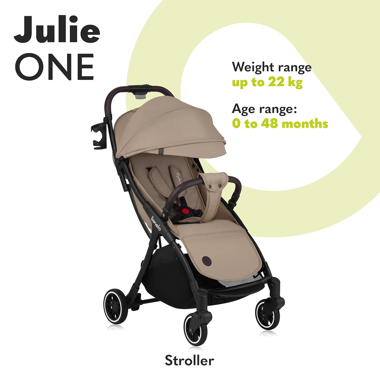 LIONELO Julie One Passeggino da 0 a 22 kg, schienale e poggiagambe regolabili, zanzariera, coprigambe, portabicchieri e borsa da trasporto, pieghevole