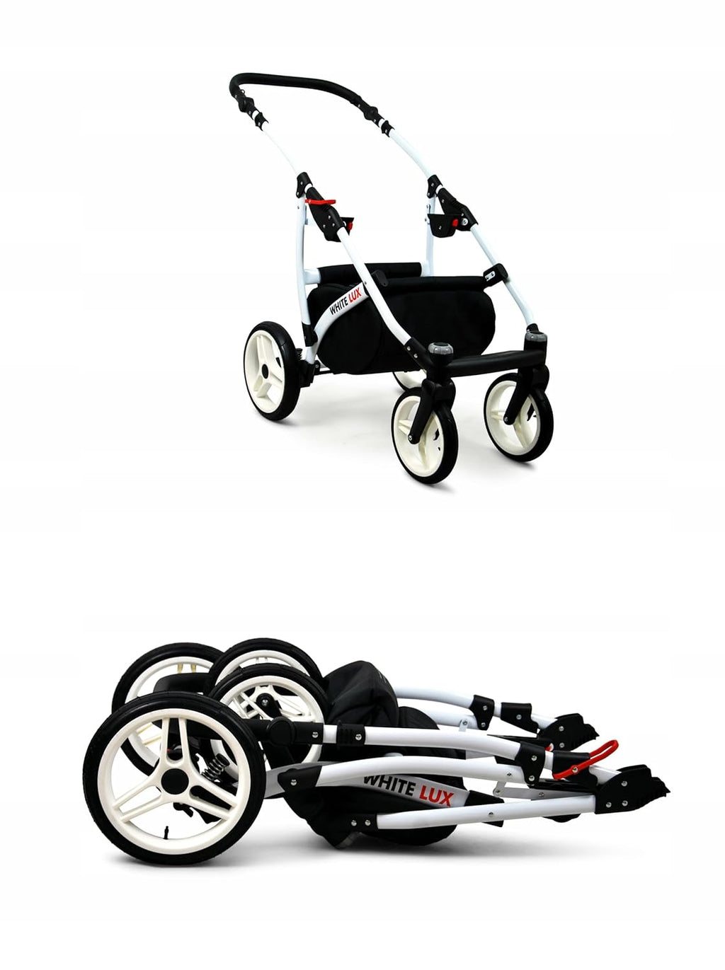 BabyLux® Passeggino Bambimo Set 3 in 1 - White Lux - include Navicella, Seduta Passeggino, Seggiolino Auto Ovetto - Seggiolino Auto - Set Passeggino - Passeggino Combinato con Borsa Fasciatoio, Parapioggia ecc.