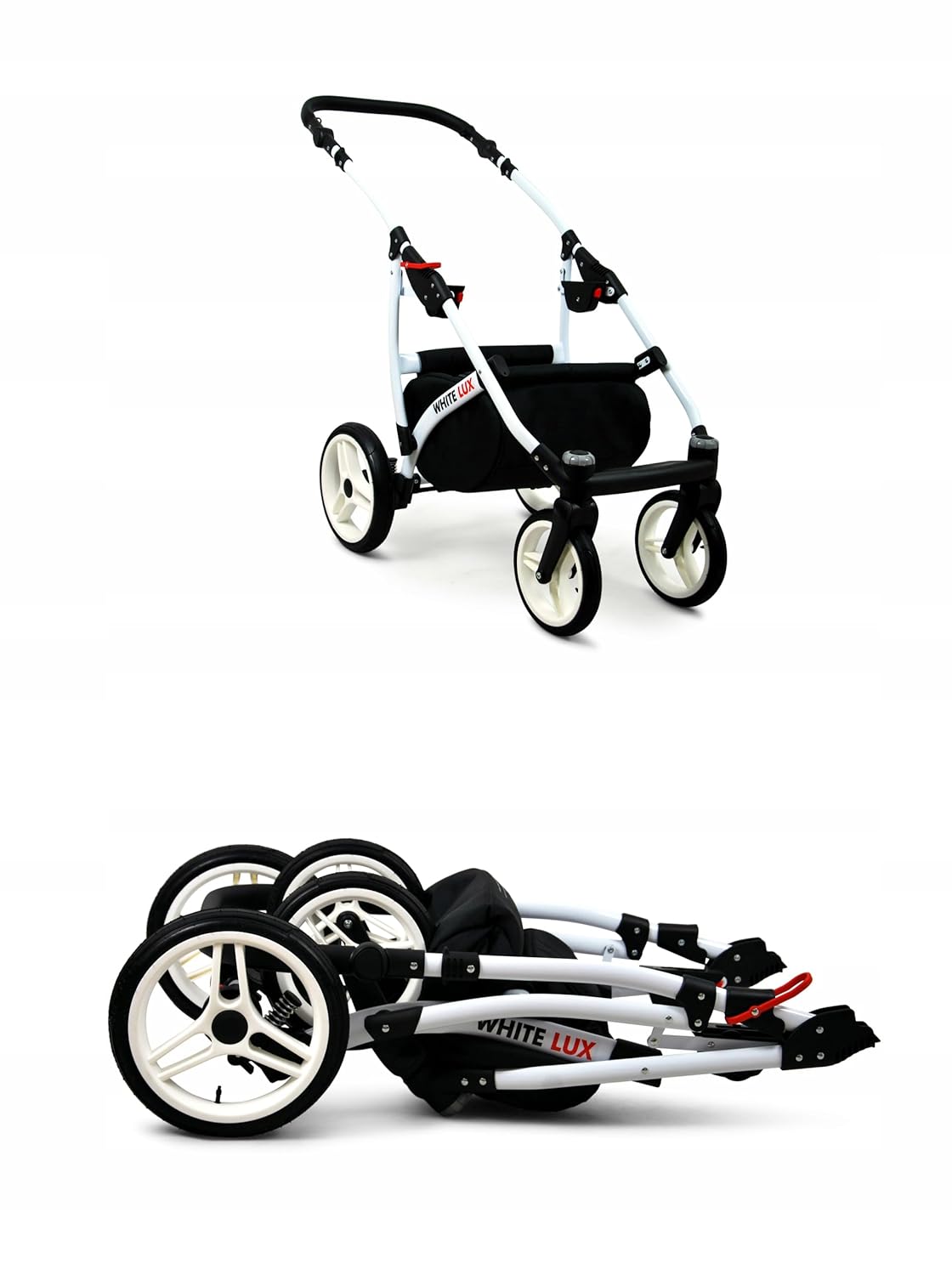 BabyLux® Passeggino Bambimo Set 3 in 1 - White Lux - include Navicella, Seduta Passeggino, Seggiolino Auto Ovetto - Seggiolino Auto - Set Passeggino - Passeggino Combinato con Borsa Fasciatoio, Parapioggia ecc.