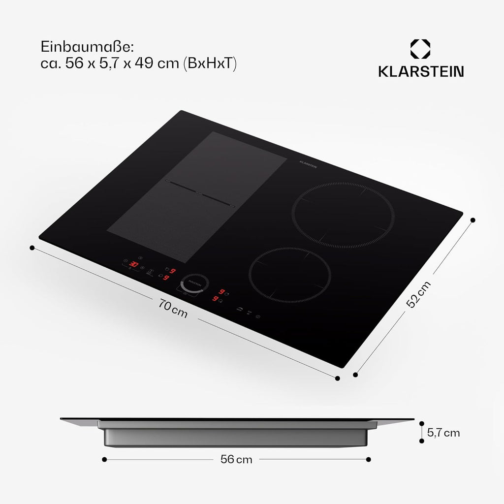 Klarstein Piano Cottura a Induzione, Piano Cottura in Vetroceramica, con 4 Piastre, Incasso con Display Touch, Display Digitale e Funzione Timer, Riscaldamento Veloce, 7000 Watt