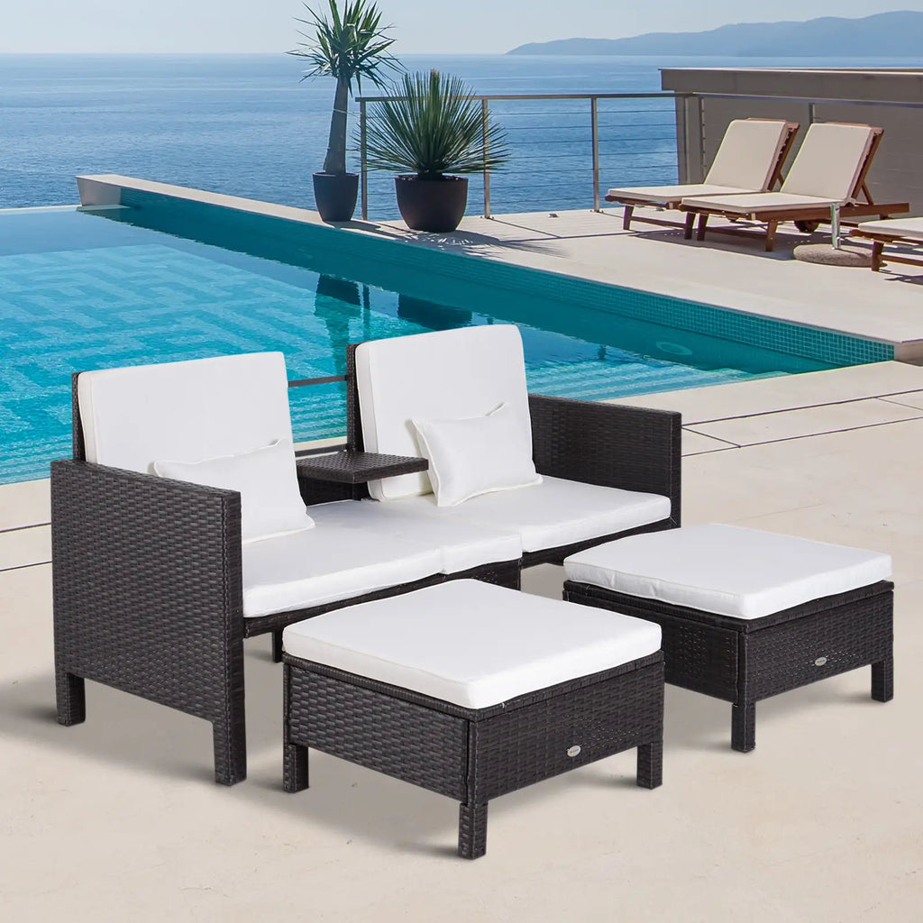 Outsunny Set Divano da Giardino 3 Pezzi in Polyrattan con Poggiapiedi e Cuscini, per Esterno