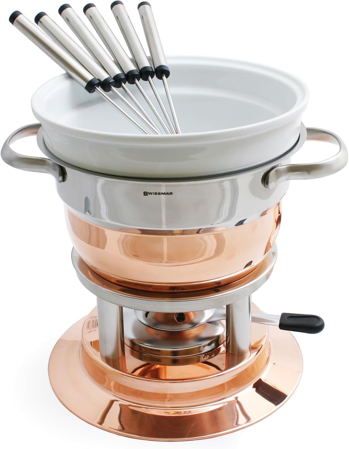 Swissmar F66415 Lausanne Fondue Set 11-teiliges, Kupfer/Edelstahl, 1.8L, Fondue-Set für Fleisch, Käse und Schokolade, für 6 Personen, Geschenkset