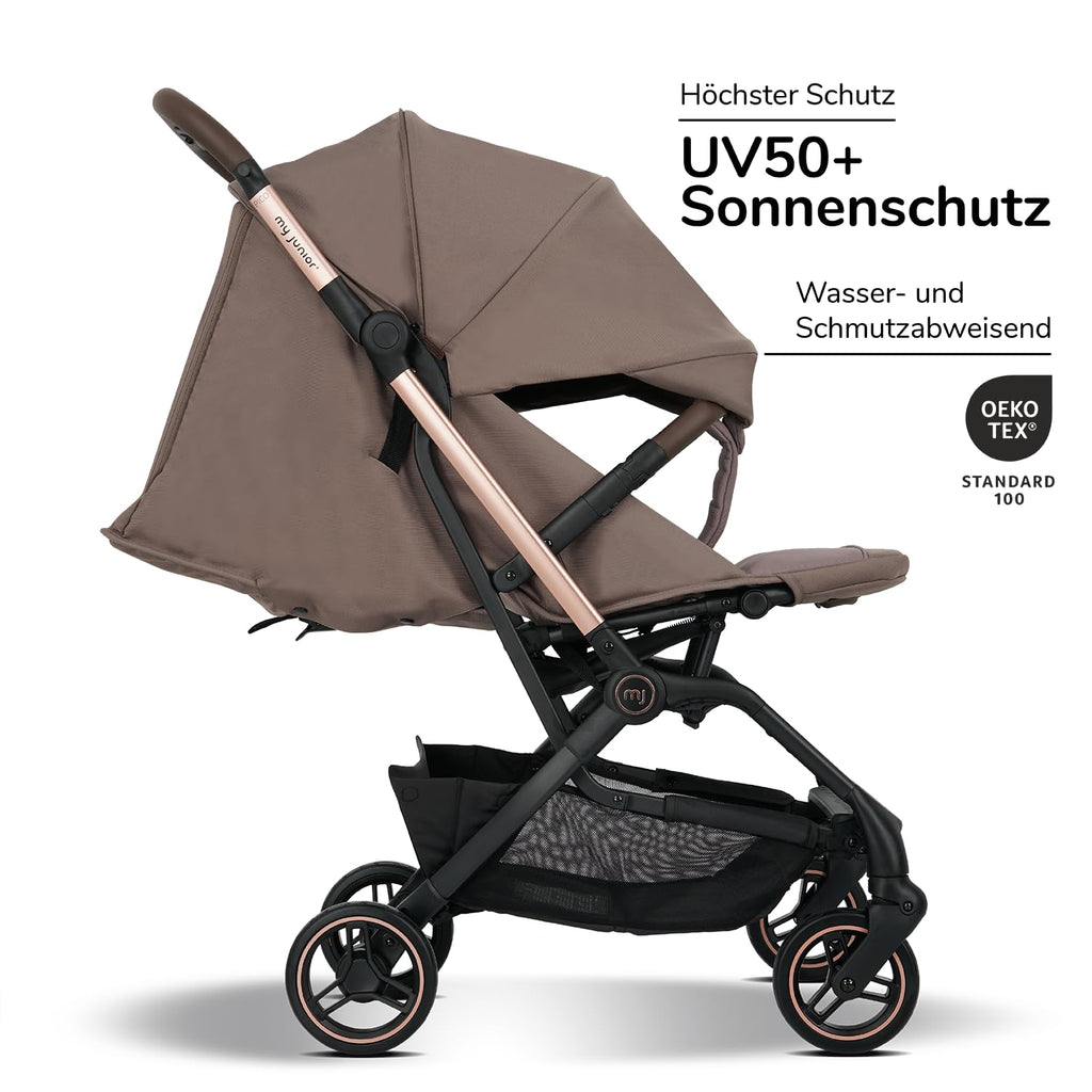 my junior® Buggy PICO³ | bis 22kg | Einhand AutoFold-Klappmechanismus | Ergonomische Liegeposition nach IGR e.V. | großes Sonnenverdeck UV50+ | Handgepäckmaß | 2 Belüftungsfenster Hazel - Black