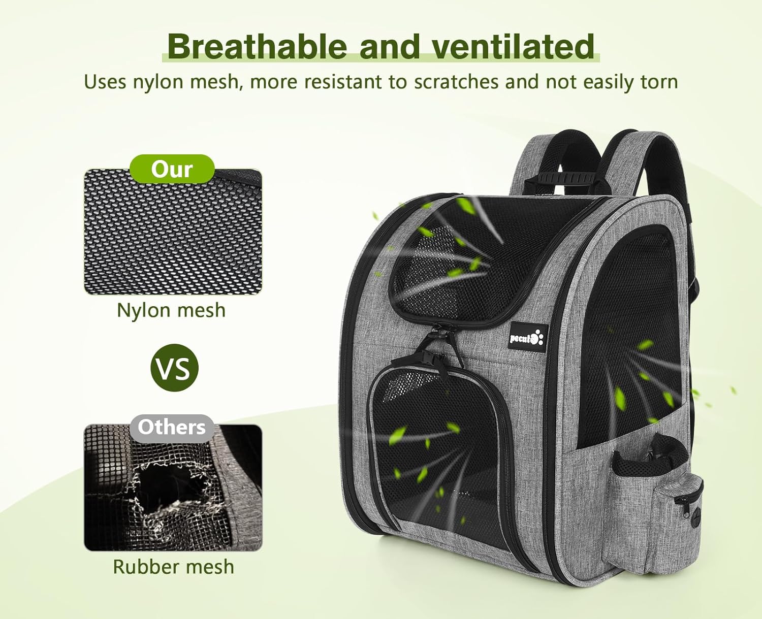 pecute Haustier Rucksack mit Netzfenster, Tragbare und Faltbare Katzentasche, Atmungsaktive und Leichte Hundetasche, Wasserdichtes Oxford-Tuch mit Viel Platz, Multifunktionales Rutschfestes Grau XL