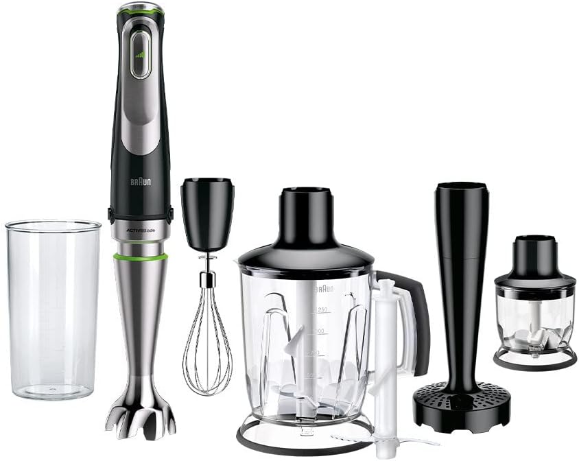 Braun MultiQuick 9 MQ 9187XLI Frullatore a immersione – Frullatore a immersione con tecnologia Active PowerDrive e 5 accessori per tritare, pestare, frullare e tritaghiaccio, 1200 Watt, nero/acciaio inox