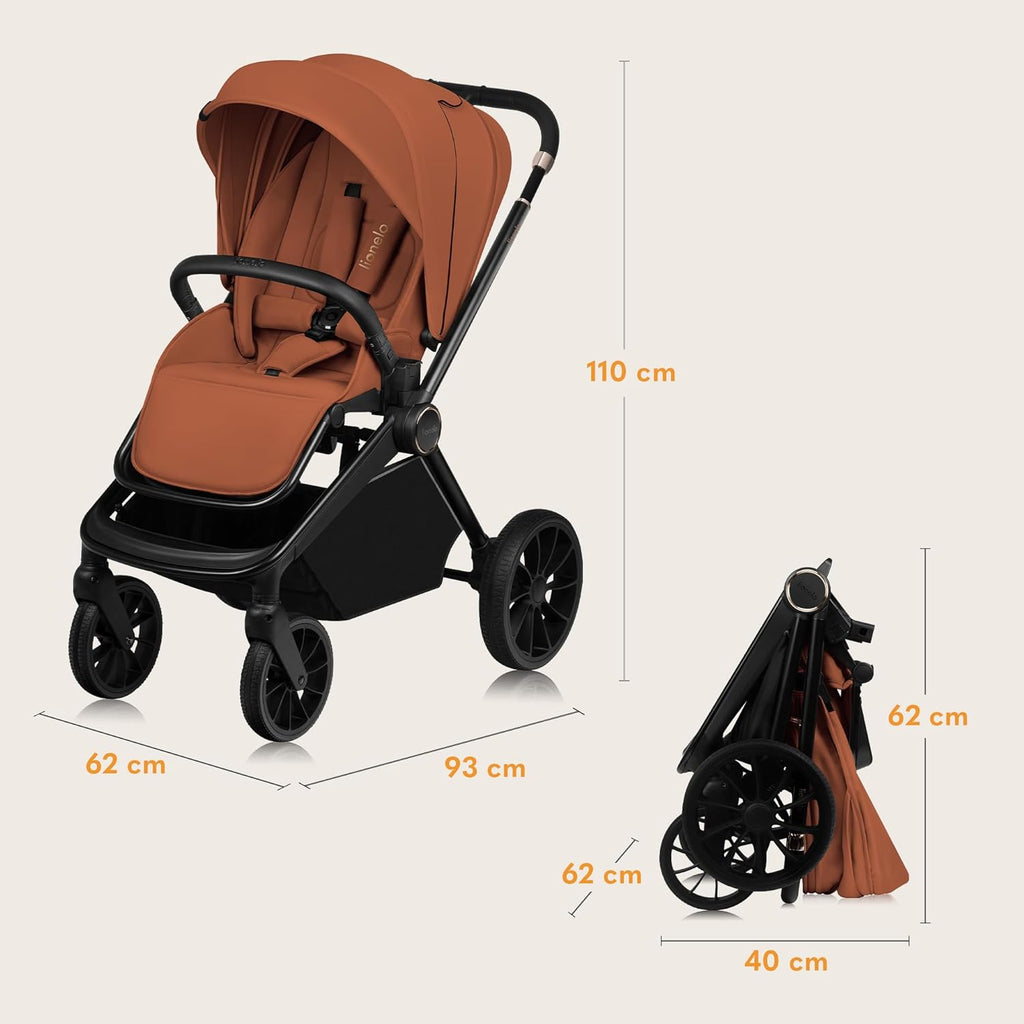 Passeggino LIONELO MIKA PLUS 3-in-1, da 0 a 48 mesi, fino a 22 kg, navicella fino a 9 kg, seggiolino auto fino a 13 kg, schienale regolabile, ammortizzazione, ruote a 360°, cappottina XXL