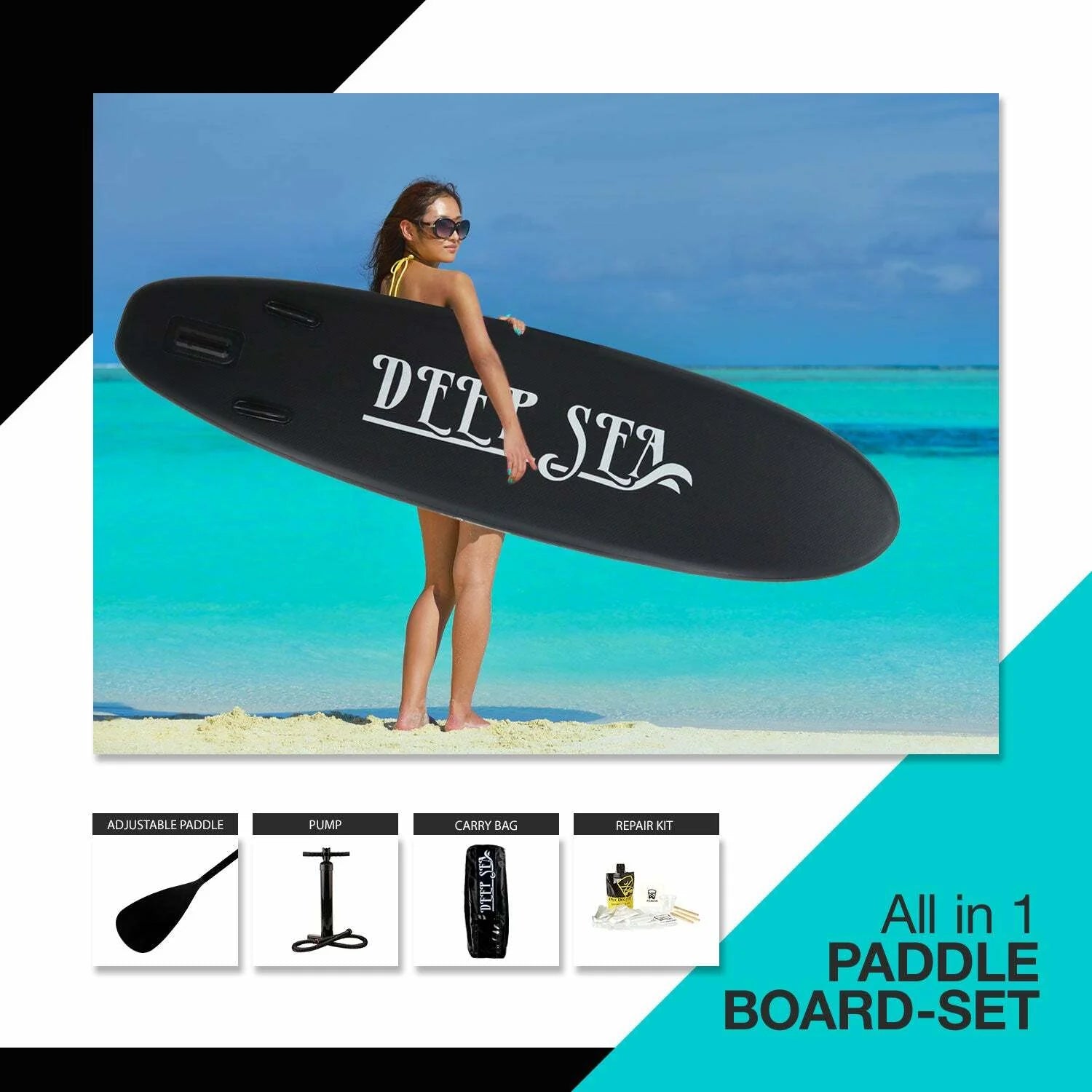 Set Stand-up Paddle Deep Sea (275 cm), nero