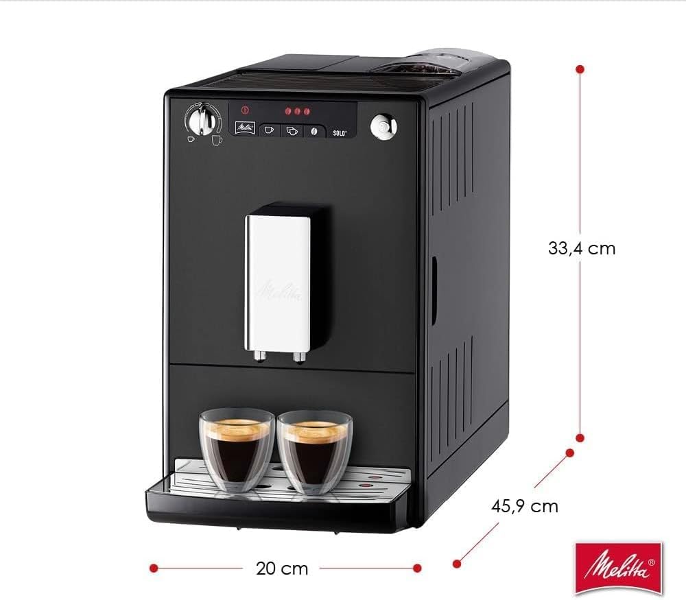 Melitta Solo - Macchina da caffè automatica con beccuccio regolabile in altezza, macchina da caffè piccola con serbatoio dell'acqua rimovibile, per es. espresso o caffè crema, argento