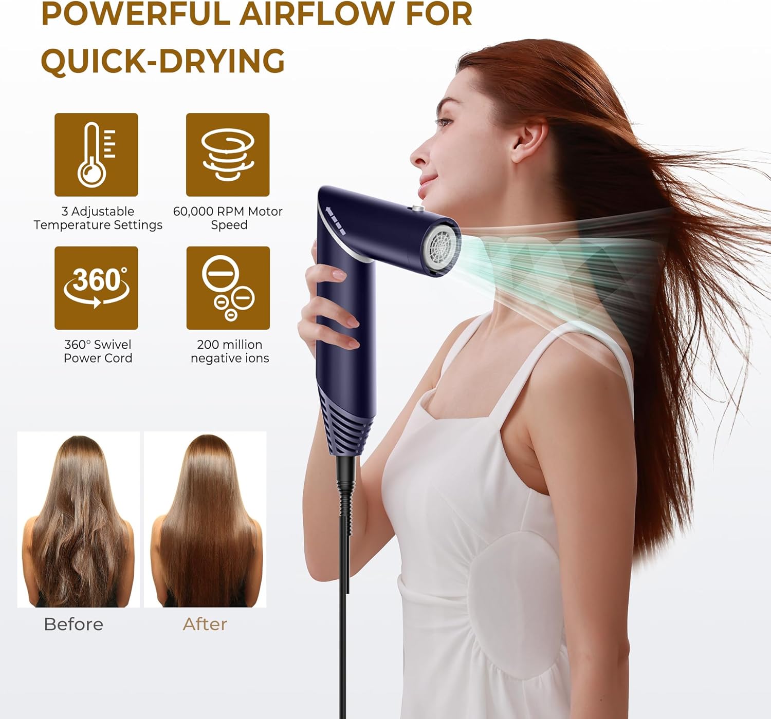 UKLISS 7 in 1 Pro Airstyler & Ionen Föhn [110,000RPM] High-speed Haartrockner Ionen Hair Dryer, mit Heißluft Lockenwickler Thermal Brush Haarglätterbürste Warmluftbürste Föhnbürste, 1200W/Blau