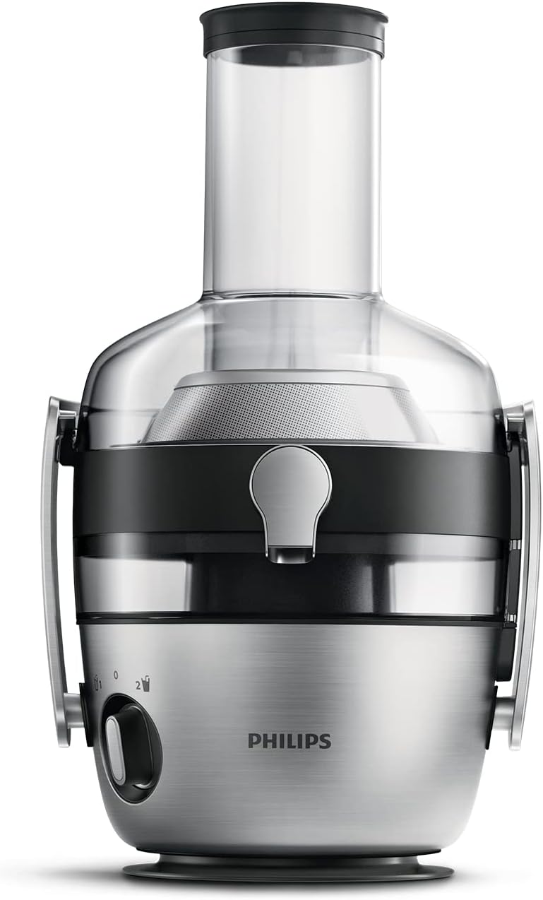 Philips Centrifuga – 1100W, 2L, App di ricette HomeID, Apertura extra-large, QuickClean (HR1921/20), 25 x 43.2 x 29.6 cm, Acciaio inossidabile