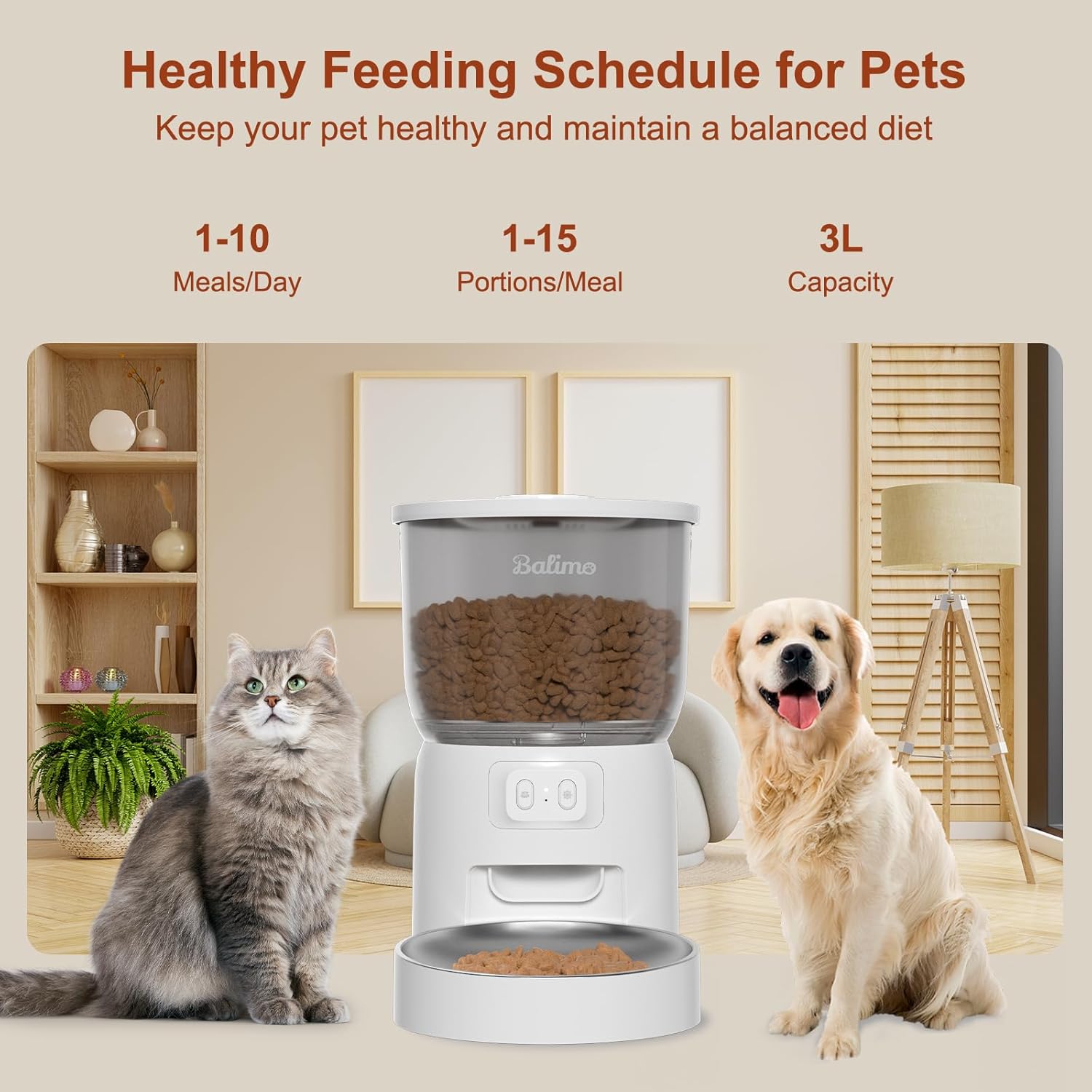 Balimo Futterautomat Katze mit HD 1080P Video, 2,4 G WLAN Katzenfutter Automat mit APP Steuerung und Nachtsicht, 4L futterspender Katze, Katzen Futterautomaten mit Edelstahlnapf, 8 Mahlzeiten pro Tag
