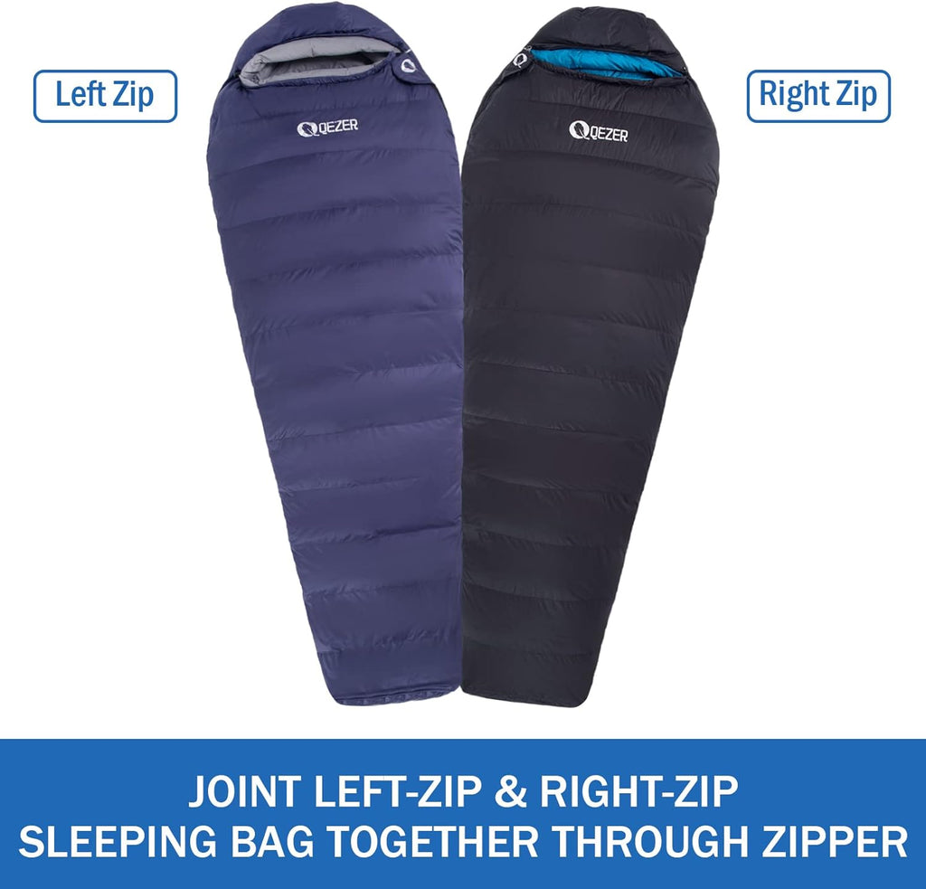QEZER Daunenschlafsack Warmer Winter Schlafsack Outdoor -8°C bis -23°C 4 Jahreszeiten Mumienschlafsack für Erwachsener und Jugendliche Camping Outdoor und Indoor