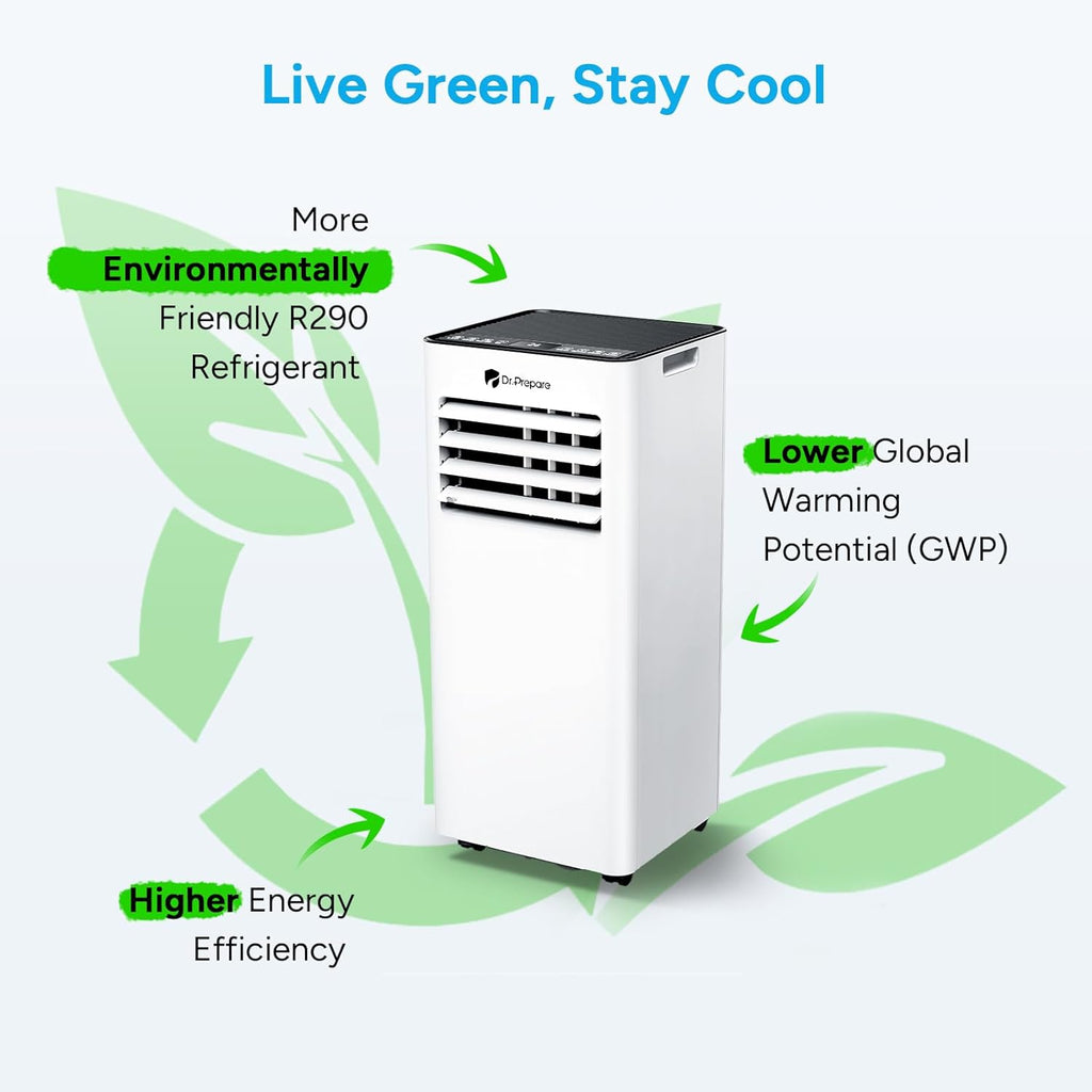 DR.PREPARE Condizionatore Portatile 9000 BTU con APP, Climatizzatore Mobile 4 in 1 con Tubo di Scarico, Raffreddamento & Ventilazione & Deumidificazione, Ventilatore & Modalità Sonno con Telecomando, Rinfresca fino a 30m², Timer 1-24H