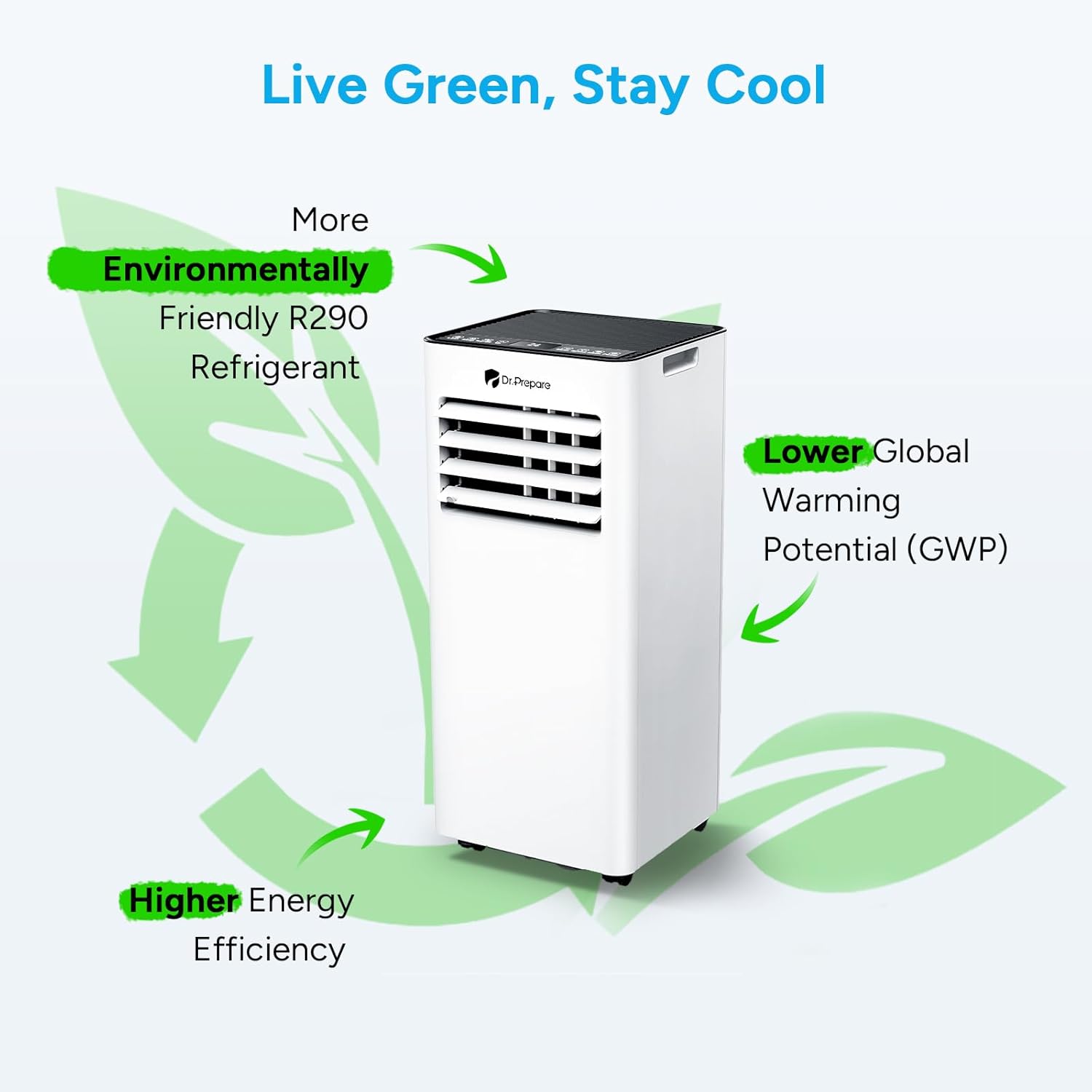 DR.PREPARE Condizionatore Portatile 9000 BTU con APP, Climatizzatore Mobile 4 in 1 con Tubo di Scarico, Raffreddamento & Ventilazione & Deumidificazione, Ventilatore & Modalità Sonno con Telecomando, Rinfresca fino a 30m², Timer 1-24H