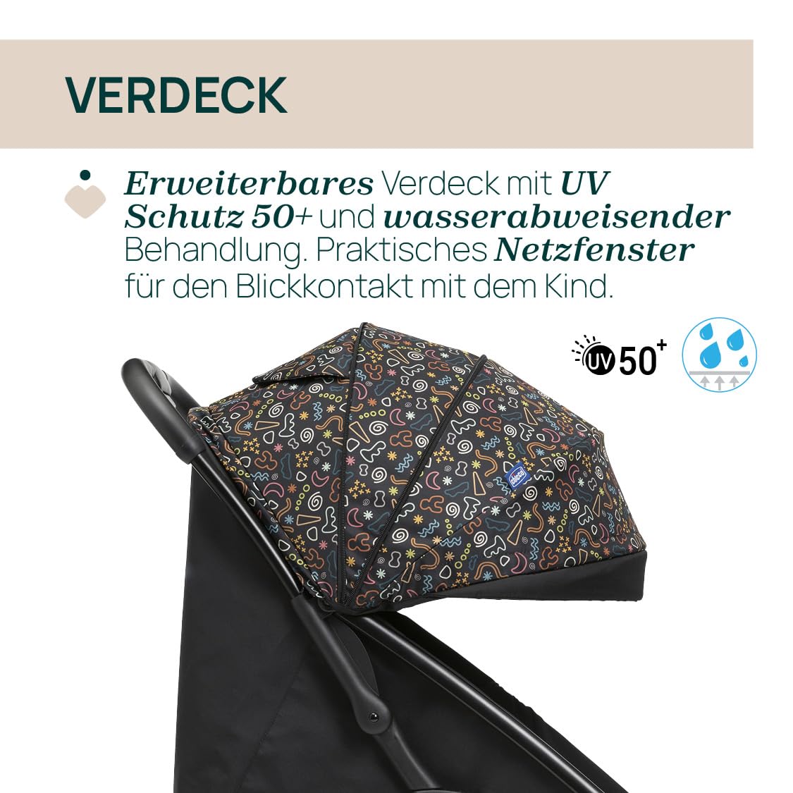 Chicco, Glee, Kinderwagen ab 0 Monate bis 4 Jahre, mit Automatik- und Kompaktverschluss, Ausziehbares Verdeck mit Lichtschutzfaktor 50+ und Regenschutz, 3-stufig verstellbare Rückenlehne, Beinauflage