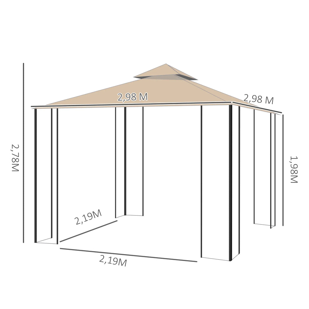 Outsunny Gazebo da Giardino con Doppio Tetto, Ripiani e Pareti Laterali in Rete