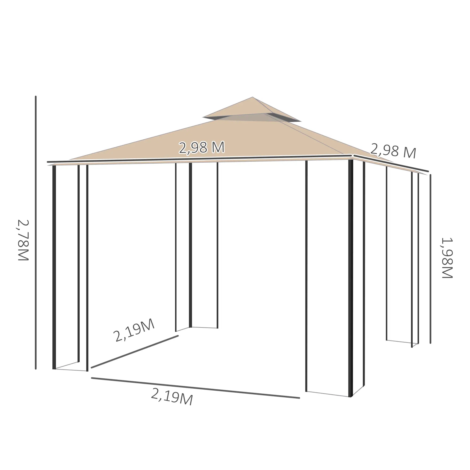 Outsunny Gazebo da Giardino con Doppio Tetto, Ripiani e Pareti Laterali in Rete