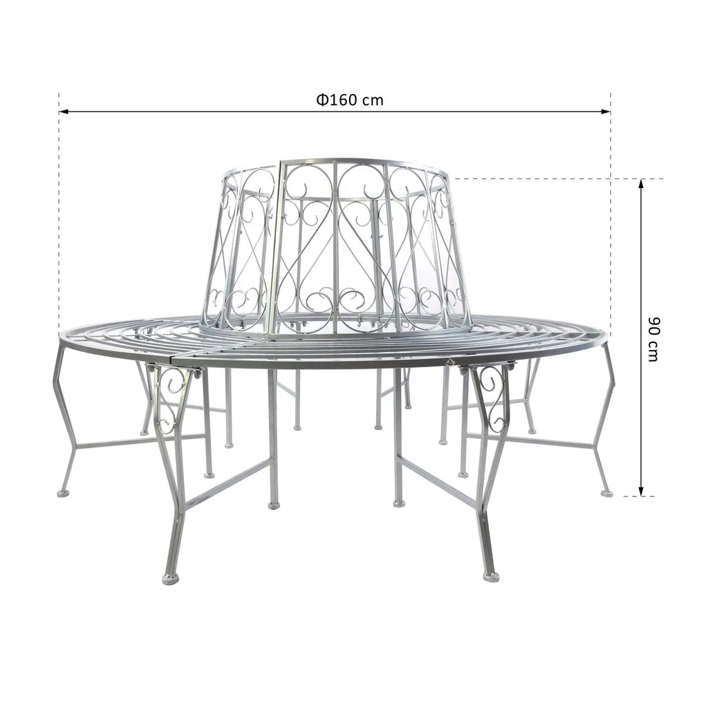 Outsunny Panchina ad anello per albero Design a 360° Ampia seduta in metallo