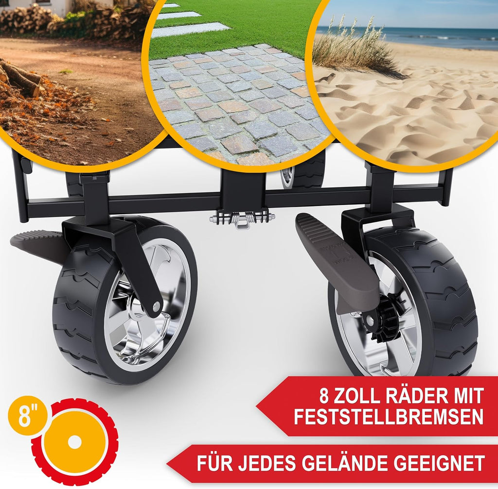 ONBEST Carretto Pieghevole - Con Parapioggia - Carrello Pieghevole con Tetto 100 kg di Carico - Tetto Parasole - Borsa Termica - Portabicchieri - Outdoor - Carrello da Spiaggia Pieghevole (Nero)