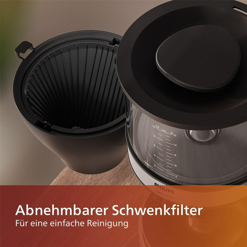 Philips Macchina da caffè con filtro All-in-1 - macinacaffè conico integrato per caffè appena macinato - doppio contenitore per chicchi, caraffa in vetro da 1,25 l, impostazione personalizzata dell'intensità (HD7900/50)