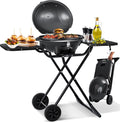 KESSER® elektrischer Elektrogrill 2in1 Tischgrill - Standgrill mit Deckel und Standfuß | max. 2400 Watt | Faltbar | Thermostat | Antihaftbeschichtung | Grillplatte Abstelltische | 2 Räder |
