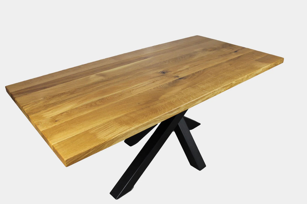 Serie UNA | Tavolo in legno massello - Rovere - gambe a ragno incluse - vari bordi e colori | Lunghezza: 160 - 300 cm | Larghezza: 90 - 100 cm