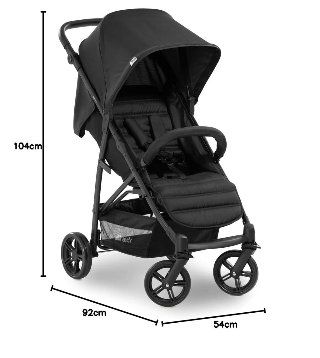 Hauck Buggy Rapid 4 per bambini dalla nascita fino a circa 3 anni, passeggino leggero pieghevole, con funzione reclinabile, regolabile in altezza, ampio cestino (nero)