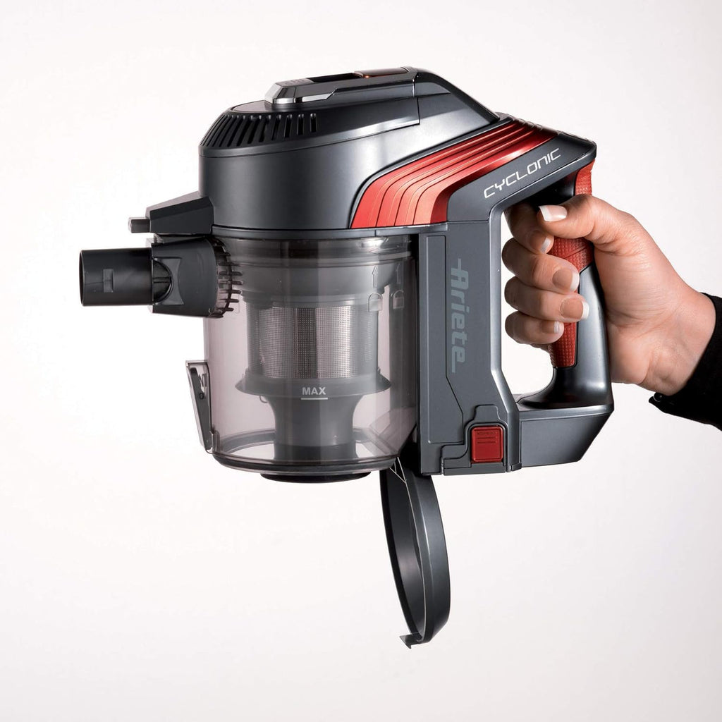 Ariete, 2761 Handy Force, scopa elettrica con filo 2 in 1, aspirapolvere e aspirabriciole, filtro HEPA, tecnologia ciclonica, senza sacco, spazzola tradizionale, tubo telescopico, rosso/nero