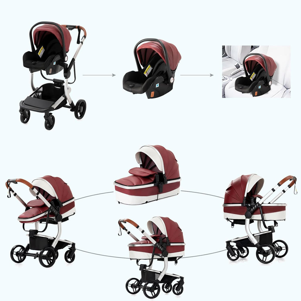 Sianldcone Passeggino 3 in 1, Set Passeggino con Tessuti di Alta Qualità, Sistemi di Viaggio con Spinta Reversibile, Passeggino Combinato a Vista Aperta Set Completo 3 in 1 (V9 Cachi)