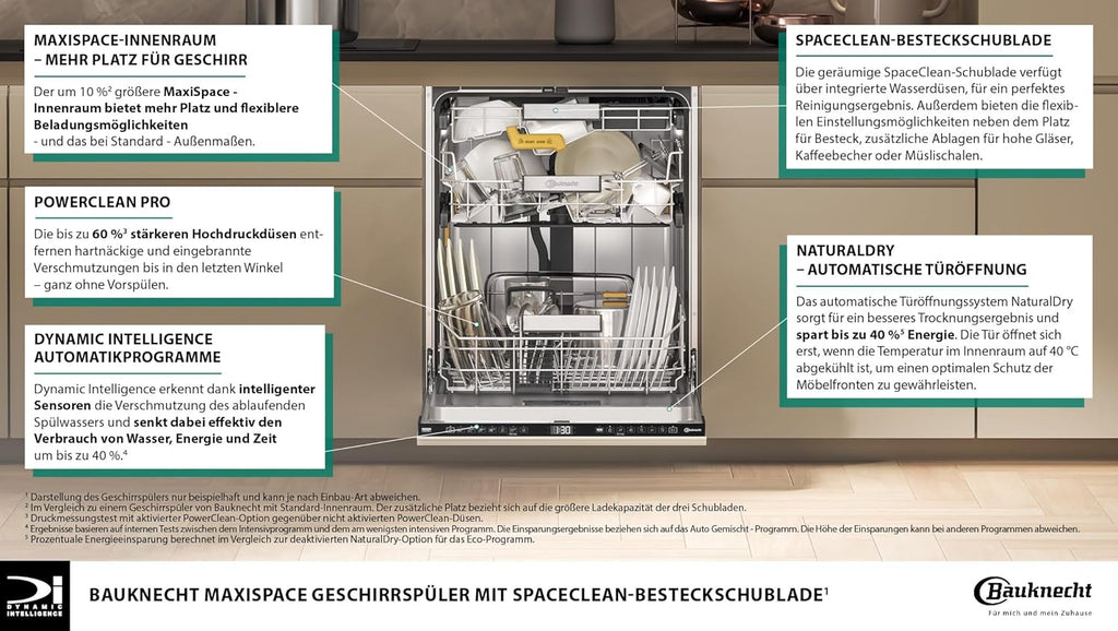 Bauknecht BCIO 3T341 PLET Lavastoviglie completamente integrata 60 cm/Acciaio inox/14 coperti/10 programmi standard e 1 programma sensore/PowerClean/ActiveDry/Cassetto portaposate/Protezione completa dall'acqua