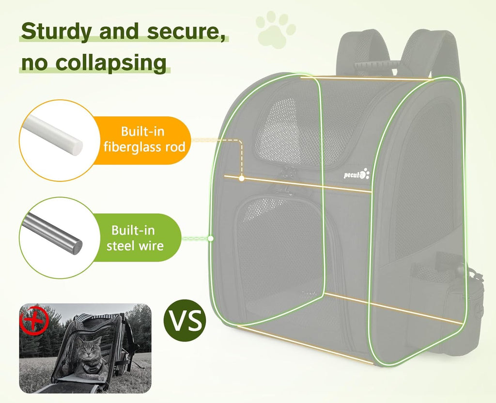 pecute Haustier Rucksack mit Netzfenster, Tragbare und Faltbare Katzentasche, Atmungsaktive und Leichte Hundetasche, Wasserdichtes Oxford-Tuch mit Viel Platz, Multifunktionales Rutschfestes Grau XL