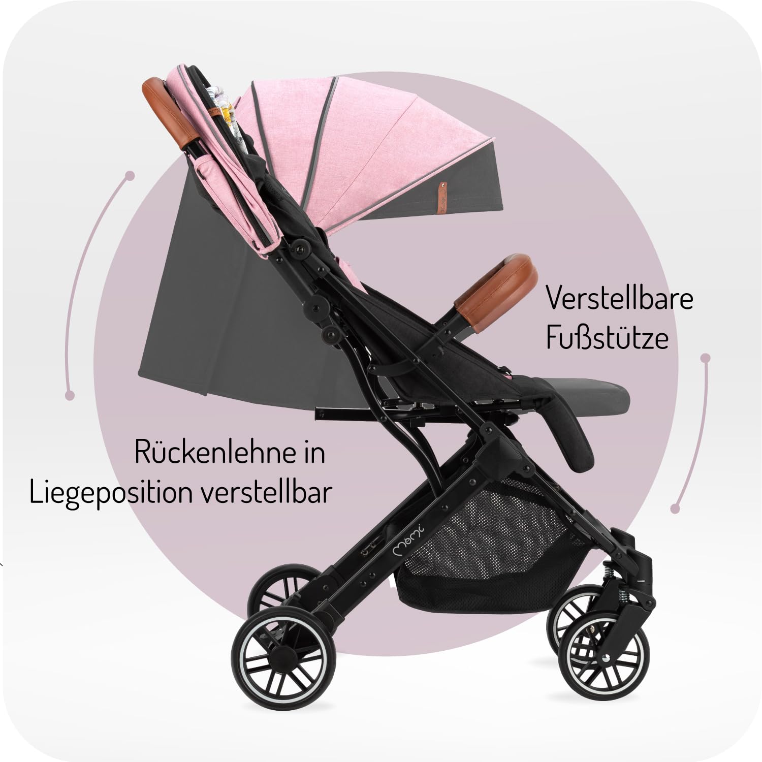 MOMI ESTELLE Kinderwagen für Kinder ab 6 Monat bis zu max körpergewicht von 15 kg, klappbar auf die Maße 65 x 51 x 21 cm, gewicht 7,5 kg, 5-Punkt-Sicherheitsgurt, koffer, grau-gold, Räder 6''/6,5''