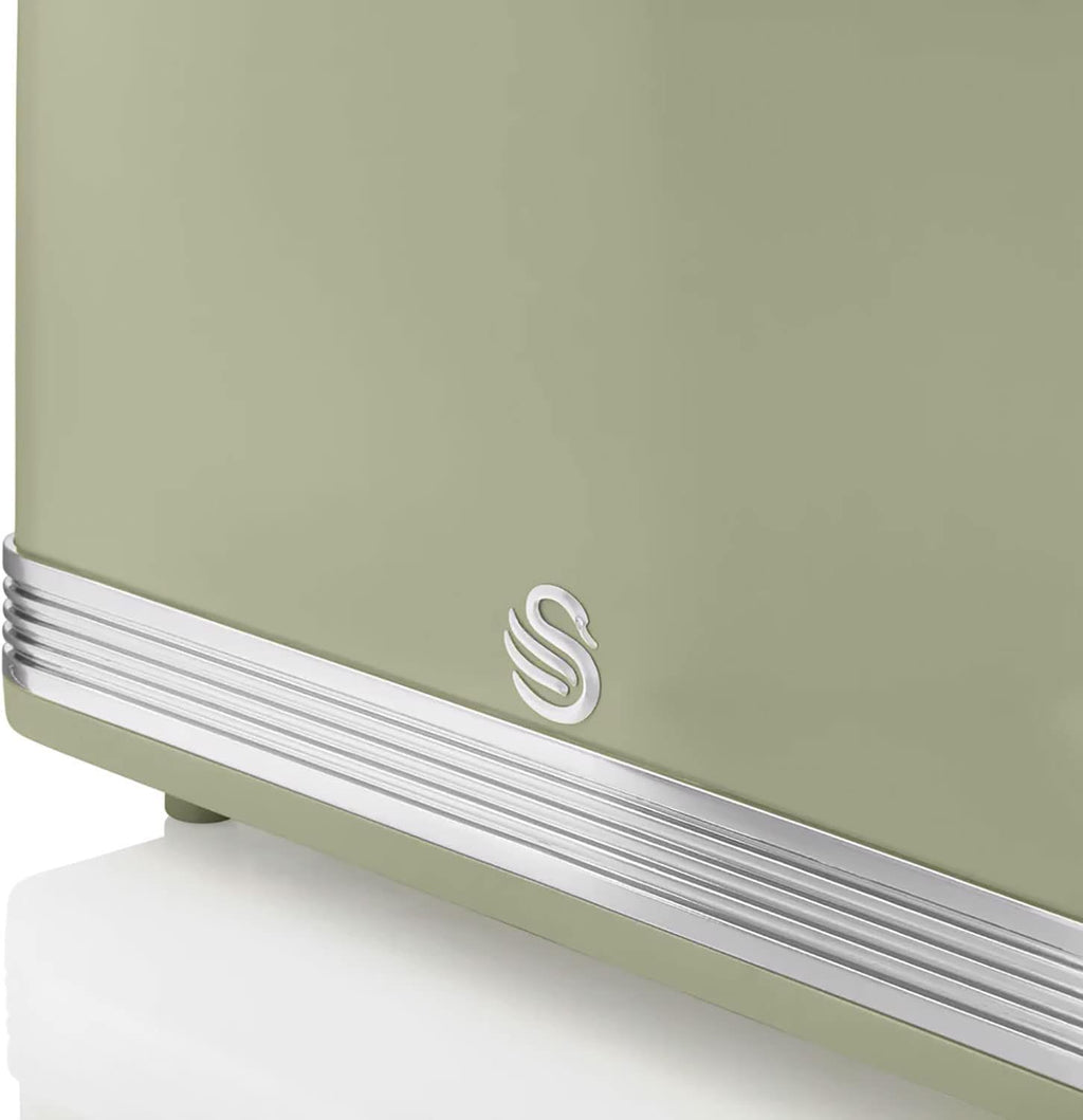 Swan Retro Set Colazione, Bollitore 1,8 l, Tostapane a 2 Fessure Larghe, Microonde Digitale 20 l, 6 Livelli di Potenza, Timer, Sportello a Specchio, Design Vintage, Verde, Taglia Unica