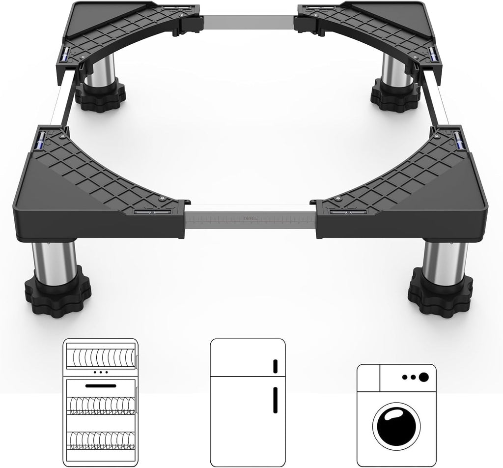 DEWEL Base Regolabile per Lavatrice, Carico Massimo 300KG, Supporto Piedistallo per Asciugatrice, Frigorifero, Congelatore, Larghezza 45-65cm, Altezza 18–22cm, Bianco