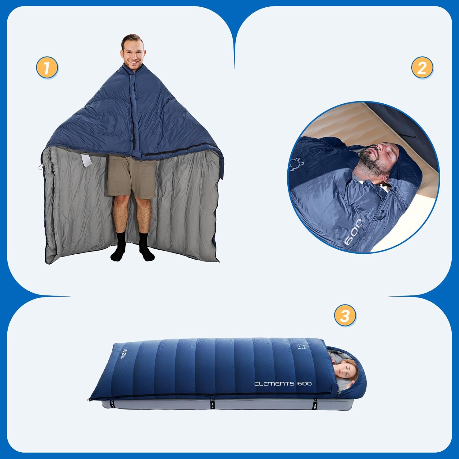 ATEPA Daunenschlafsack Winter Outdoor,Daunenschlafsack, Übergröße Ultraleichter, 3 Jahreszeiten Warm, XXL Leichtgewicht, großartiger Komfort, Ideal für Rucksacktouren Erwachsene Camping, Wandern