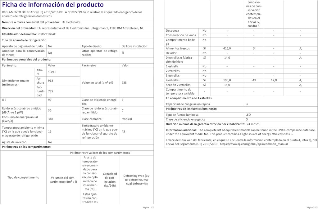 LG GSGV81PYLL Frigorifero Side by Side, Classe E, 635 L, Instaview, Frigorifero con congelatore, Dispenser ghiaccio, ghiaccio tritato, acqua, Total NoFrost, Smart Inverter Compressor, Wi-Fi
