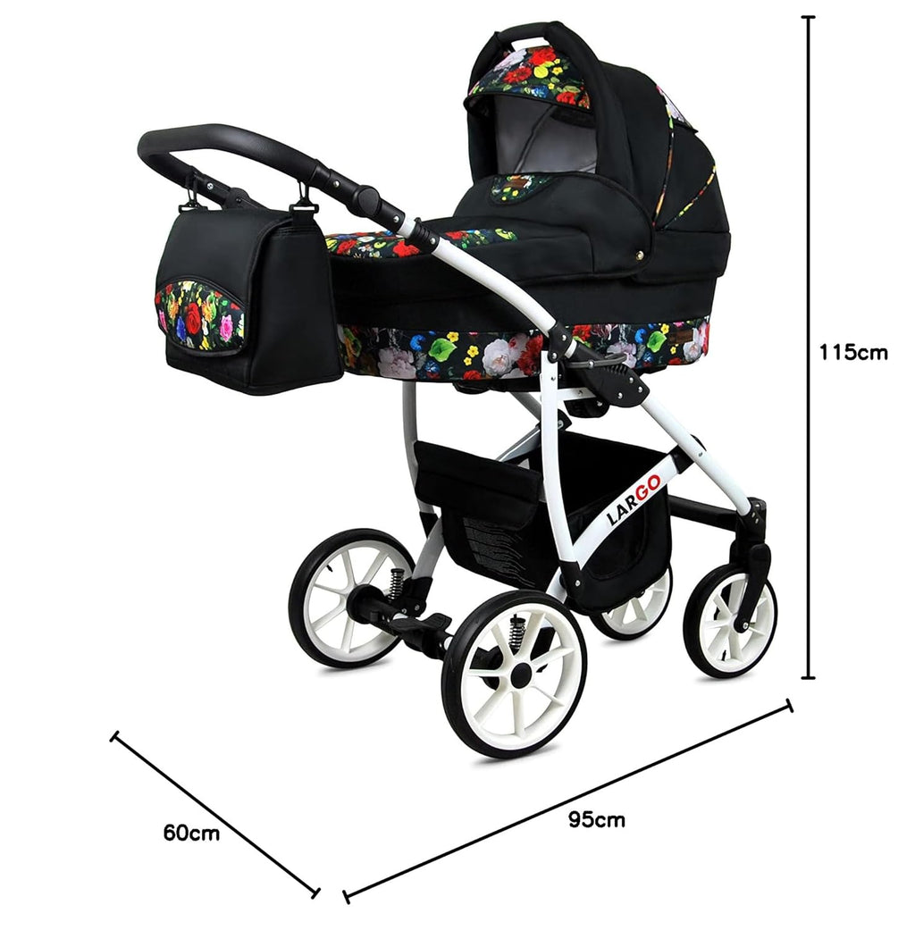 BabyLux Largo 2-in-1 Baby Kinderwagen Tief und Kinderwagen mit Zubehör Verstellbar und faltbar Aluminiumkonstruktion Wasserdicht Nicht abnehmbare Räder Brown Cream White Frame