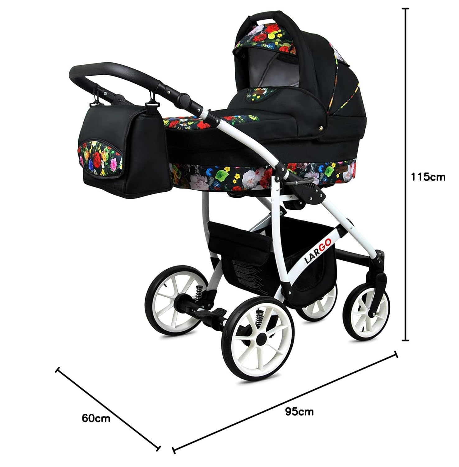 BabyLux Largo 2-in-1 Baby Kinderwagen Tief und Kinderwagen mit Zubehör Verstellbar und faltbar Aluminiumkonstruktion Wasserdicht Nicht abnehmbare Räder Brown Cream White Frame