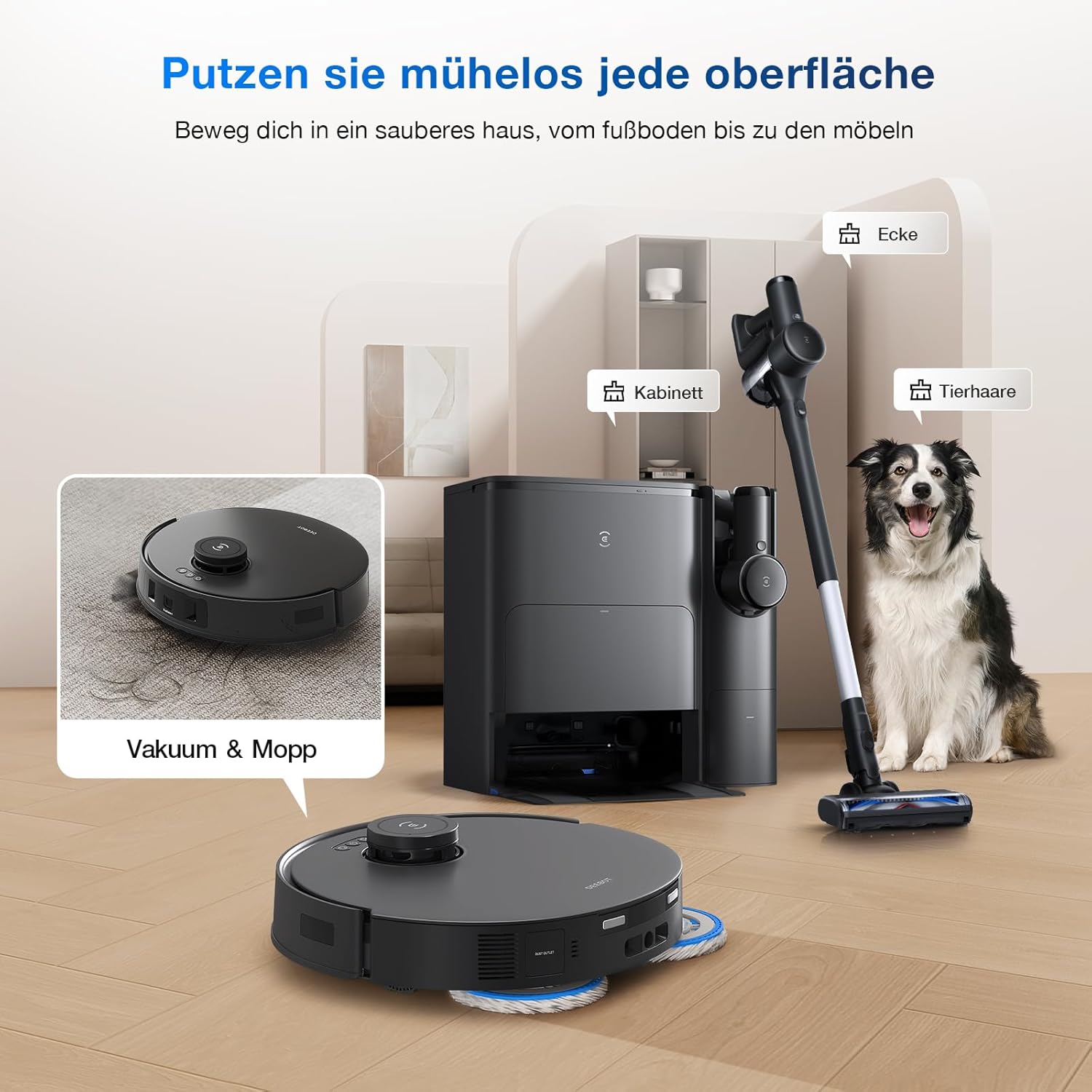 ECOVACS DEEBOT T30S Combo Robot aspirapolvere con funzione di lavaggio e aspirapolvere portatile a batteria, stazione di pulizia tutto in uno, 11000Pa, tecnologia ZeroTangle, pulizia dei bordi TruEdge, lavaggio del mop con acqua calda