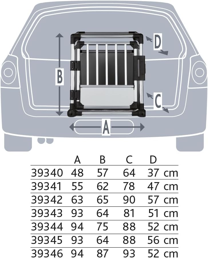 TRIXIE Hunde-Transportbox Aluminium in silber – M: 55 × 62 × 73 cm, stabile und geräuscharme Hundebox mit abgeschrägten Seiten, Sicherheitsverschluss & rutschfester Liegematte – 39342