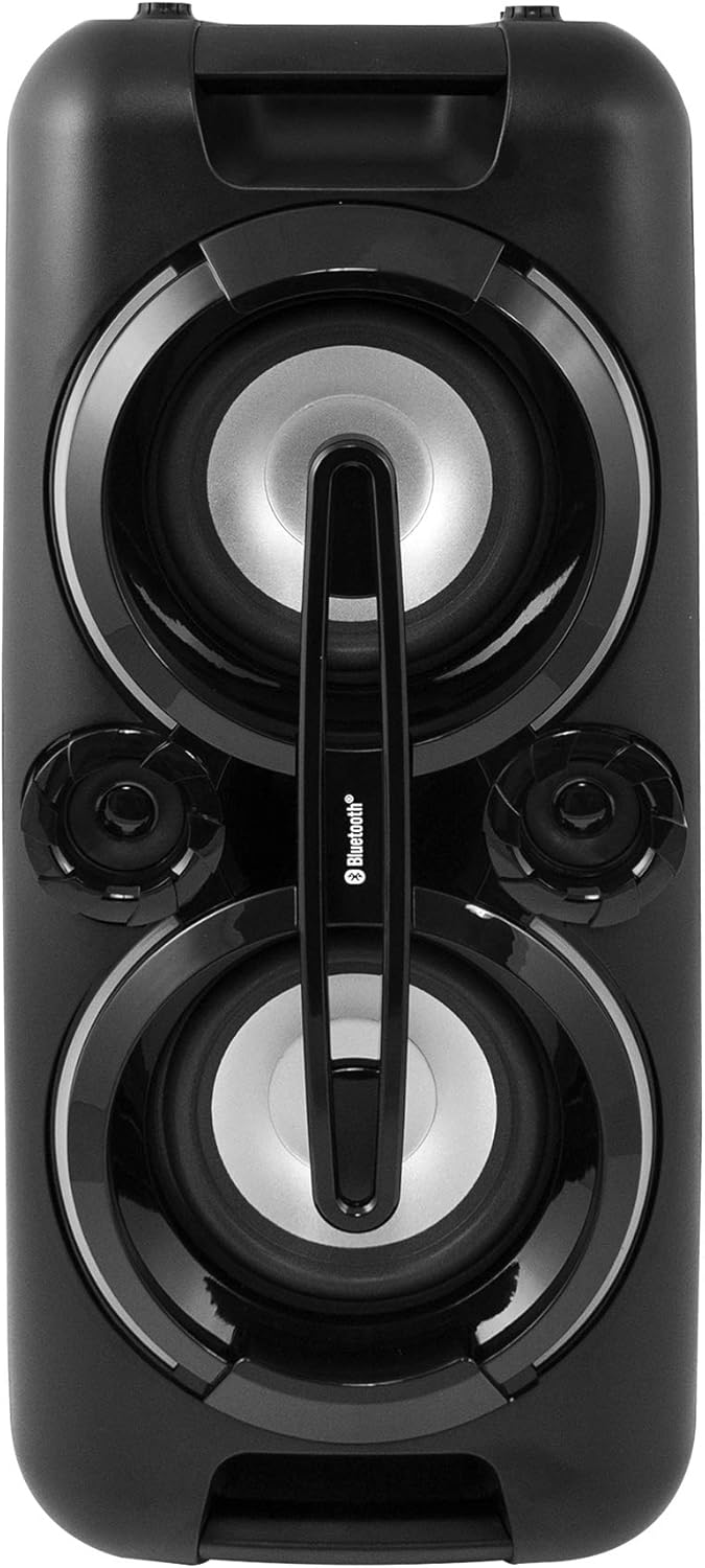 Karcher PS 4460 PartyBox nero, Altoparlante Bluetooth portatile grande, Party Musicbox con bassi potenti ed effetti di luce, Cassa mobile a batteria, con radio, USB, incluso microfono