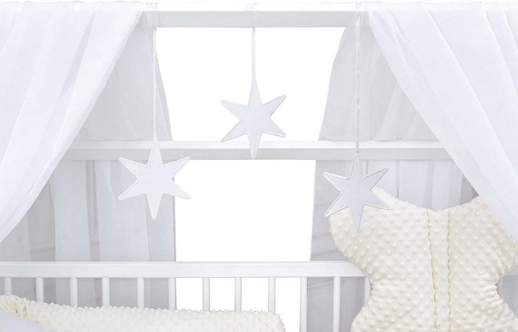 Baby Delux Lettino per Bambini Set Completo Casetta 60x120 cm Bianco con Cassetto Sponda Paracolpi Materasso Biancheria da Letto Set Decorativo (Stelle del Principe)